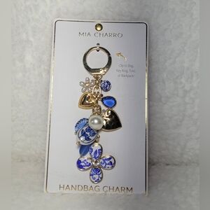 Mia Charro Blue Floral & Gold Handbag Charm Key Holder